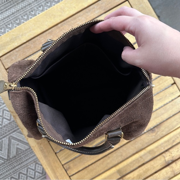 Vintage 70s Brown Suede Leather Doctor Bag Handbag Purse Chocolate Brown VTG - Picture 8 of 10